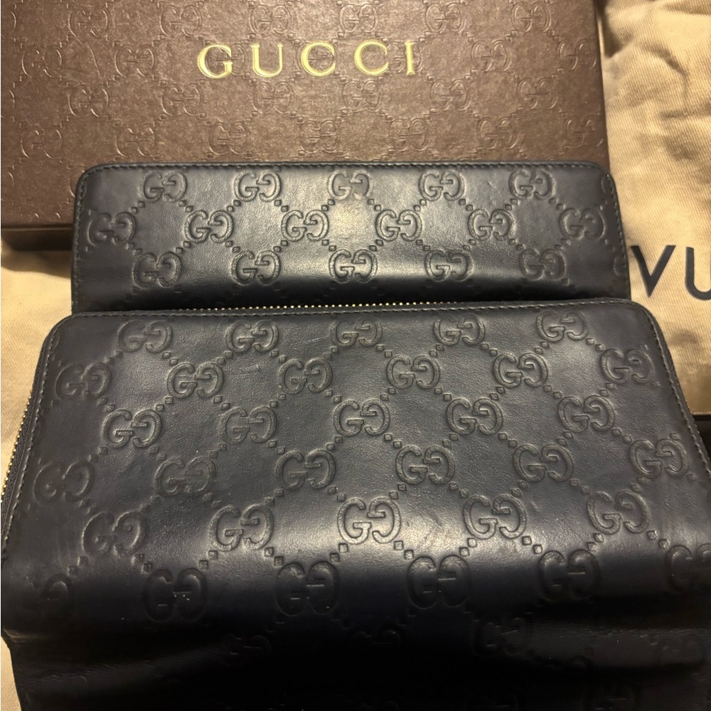 Gucci Navy Blue Embossed Leather Wallet